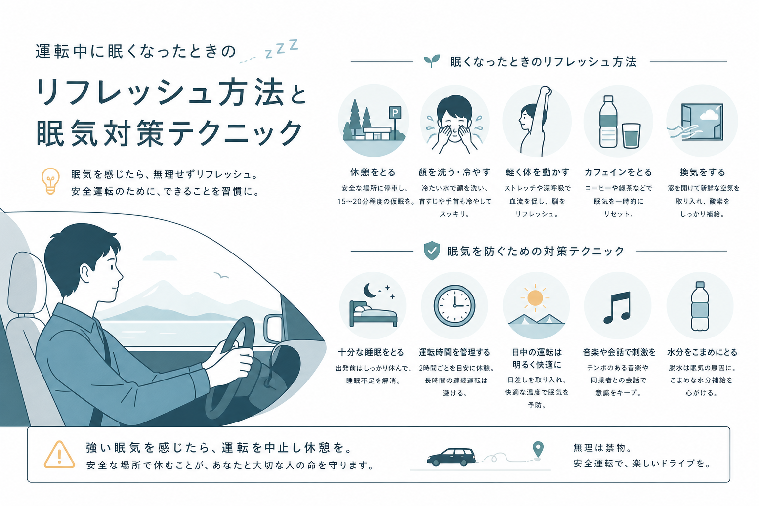 運転中に眠くなったときのリフレッシュ方法と眠気対策テクニック