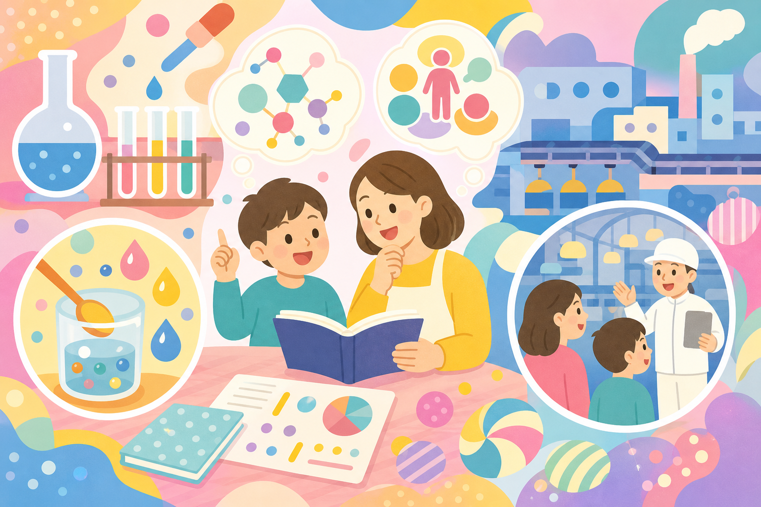 お菓子の原材料・栄養成分を親子で学ぶ方法4選!家庭でできる実験と有名メーカーの工場見学スポットを紹介